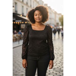 Torrid lace square neck long sleeve top-black plus size-Torrid size 2